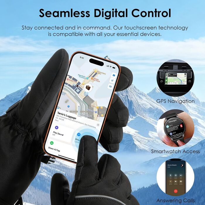 Обогріваючі рукавички Minthouz для жінок та чоловіків, 7.4V 3000mAh, з акумулятором, 6-шарова оболонка, 3 режими нагріву, сенсорний екран, для поїздок, водіння та спорту на відкритому повітрі