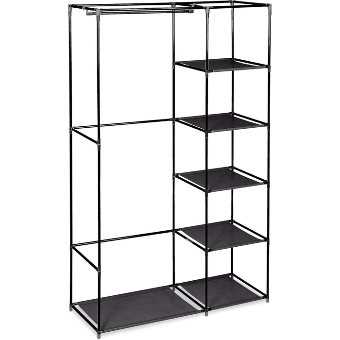 Relaxdays Fabric Wardrobe with Clothes Rail & 5 Compartments, HBT: 174 x 107 x 42.5 cm, Sturdy Folding Wardrobe with Cover, (Grey)
