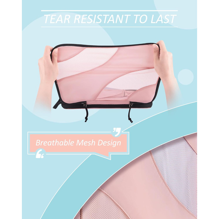 Органайзери для валізи BAGSMART компресійні (6 шт.) - рожеві. Набір кубиків для пакування, органайзер для подорожей в ручній поклажі