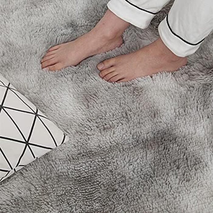 OYIMUA High Pile Rug 120x160 cm Grey White, Modern Fluffy Rug Living Room Children's Room Decor Bedroom Hallway Runner Outdoor Rug Faux Fur Shaggy Plain Bed Runner