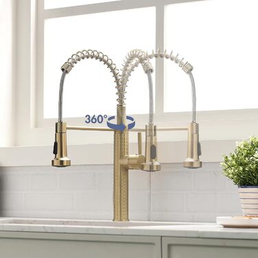 Сучасний кухонний змішувач з LED-підсвіткою, поворотний на 360°, з висувною лійкою, чорний/рожеве золото, для кухні