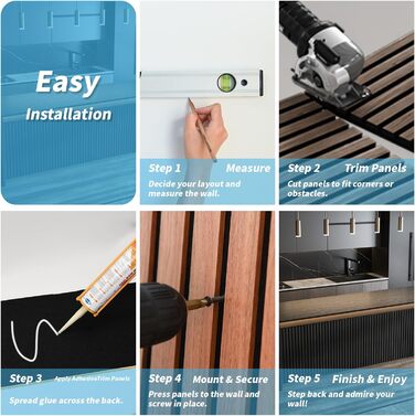 Акустичні панелі Art3d Темний горіх, 3D стінові панелі для звукоізоляції офісу, студії та вітальні, шпоноване дерево з фетровою основою, 60x30 см (набір 4 шт, 0.72 м²)