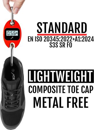 Робочі черевики ACE Constructor S3 - легкі, неслизькі та водонепроникні - захисні черевики для жінок та чоловіків, білі (45 EU, чорний)