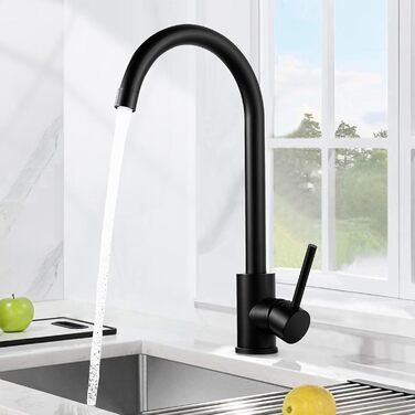 Чорний кухонний змішувач з нержавіючої сталі 304, поворотний вилив, моно-змішувач, стандарт UK, матовий чорний