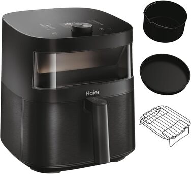 Аерофритюрниця Haier 7 л з вікном, 9 програм, 1700 Вт, LED-дисплей, без олії, для здорового приготування, серія 5 HAF5TWA3, посудомийна, з аксесуарами
