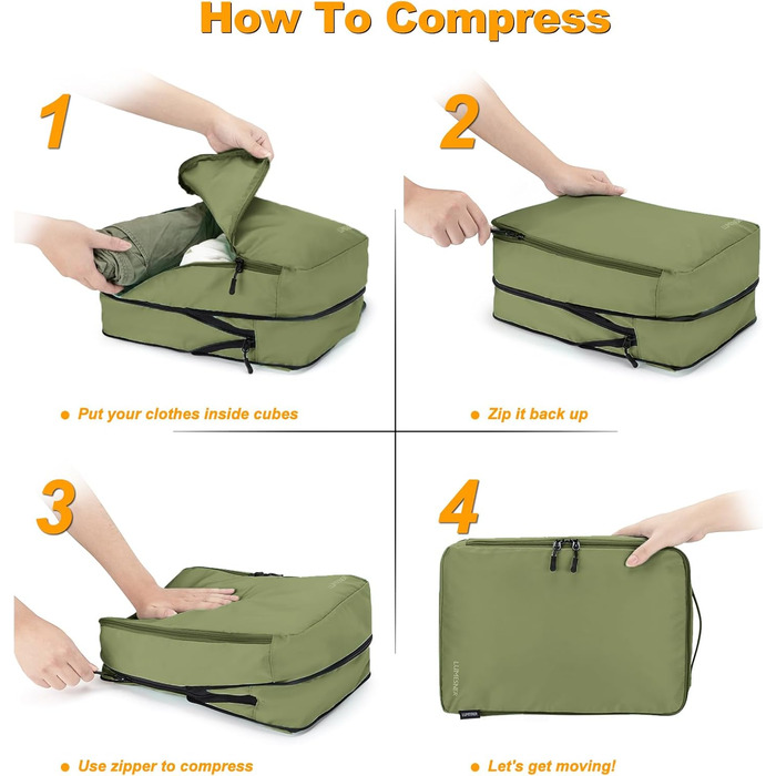 Органайзер для валізи: набір з 8 шт. (білий, хакі) - Packing Cubes для подорожей