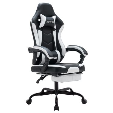 Ігрове крісло Gaming Chair з підставкою для ніг та ергономічною підтримкою попереку, регульована спинка 90-135°, офісний стілець (Blackwhite)