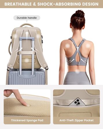 Рюкзак LOVEVOOK для жінок, 40л, ручна поклажа, для ноутбука 18 дюймів, водонепроникний, для подорожей, бізнесу, сумка-дуфіль, набір ручної поклажі, бежевий, хакі