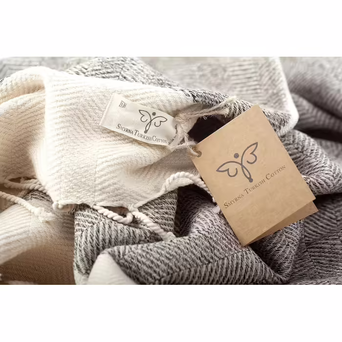 Smyrna Turkish 100% Cotton Herringbone Throw Blanket | Best Quality | Large 127x152cm Cozy Blanket | Made in Turkey | Machine Washable | Premium Luxury Bath Towel & Picnic Blanket - (152 x 205 cm, Beige)