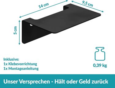 WEISSENSTEIN Badablage without Drilling - Stainless Steel Shelf for the Bathroom - 14 x 9.5 x 5 cm (14 cm, Black)