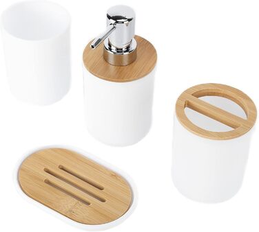 Набір аксесуарів для ванної кімнати на 4 предмети: тримач для зубних щіток, мильниця, дозатор для лосьйону, стакан для ополіскувача, сучасна сантехніка для дому та готелю (білий)