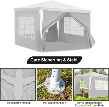 Waterproof Garden Pavilion, Gazebo, Stable and Winterproof with 4 Side Panels and Windows, Garden Party Tent with UV Protection 50+ for Parties, Market Stalls, Flea Markets, and Camping, Green, 3x3m (White-3x3M)
