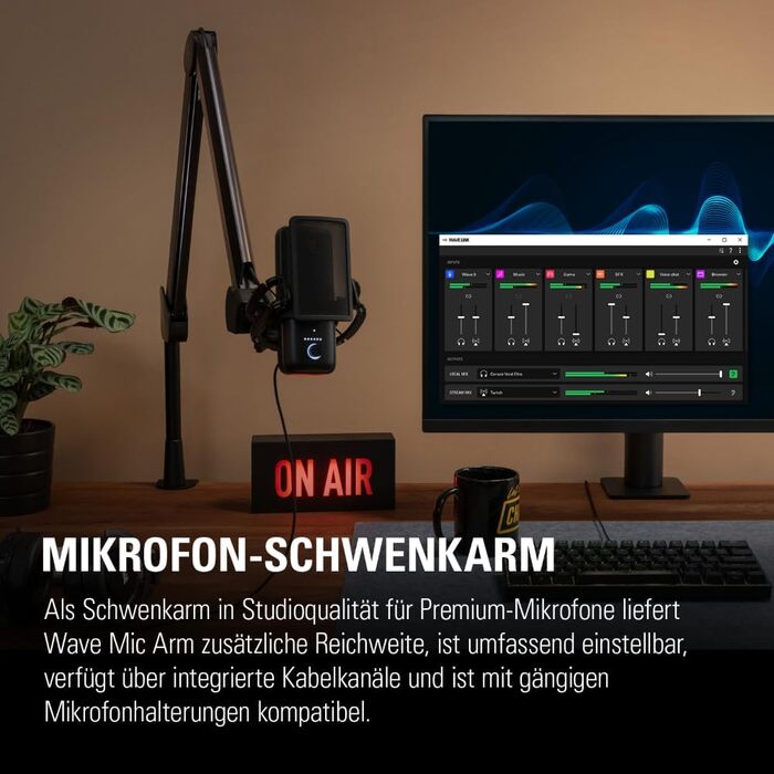 Elgato Wave: Кріплення для мікрофона з кабелями - для стрімінгу, подкастів, геймінгу та офісу