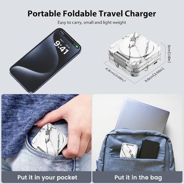 Зарядна станція KU XIU X55 Turbo Qi2.2 25W Magsafe 3-в-1 для Apple Watch, iPhone 17-12 та AirPods (білий мармур) з адаптером 45W