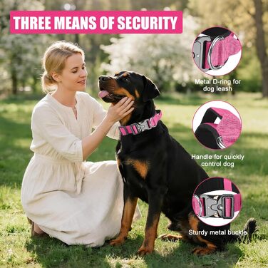Тактичне обіднє ошейник для собак Ledeak з ручкою, регульований, широке обіднє ошейник з м'якою підкладкою, надійний карабін, для дресирування собак (фіолетовий, рожевий, XL)