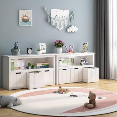 Дитяча полиця FOREHILL з коробками на колесах, біла, для іграшок і зберігання, меблі для дитячої кімнати, 102x33x61,5 см