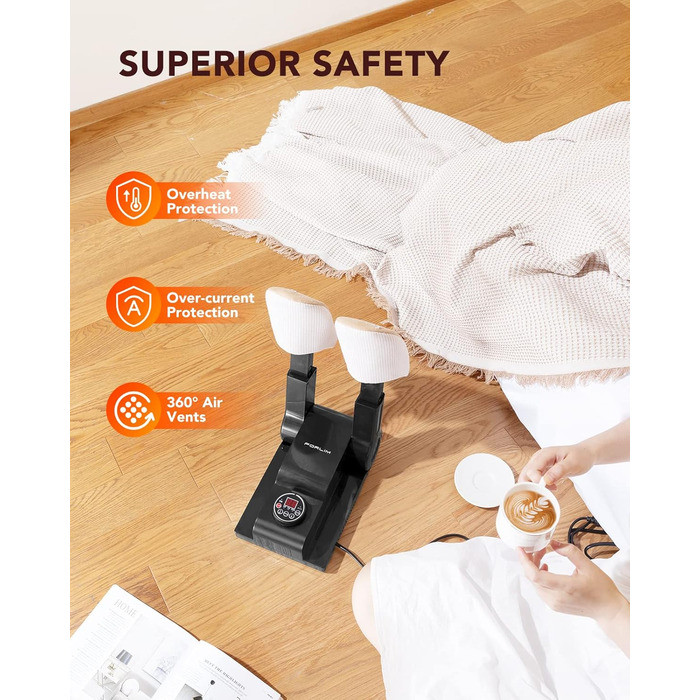 FORLIM Shoe Dryer Adjustable Temperature, with 24-Hour Delay Timer, Portable Glove Dryer and Boot Warmer, Automatic Shut-Off Timer, Foldable Design