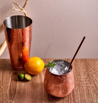 Sky Fish Cocktail Shaker Set, Etched Copper Cocktail Shaker Kit in Gift Box 7-Piece Set, Hand Wash, (Copper)