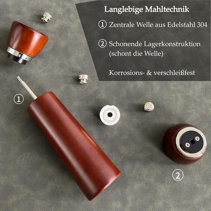 Набір для солі та перцю з дерева – 2 шт. Механічні млини для солі та перцю з регульованою керамічною жорновою системою, з акціїї, висота 21 см