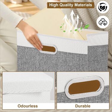 Yawinhe 3-Piece Storage Boxes with Lids, Foldable Fabric Box with Handles, Storage Boxes, for Bedroom, Clothes Storage, 32x23x20cm, SNK023G-3 (32x23x20cm/3-Pack, White/Gray)