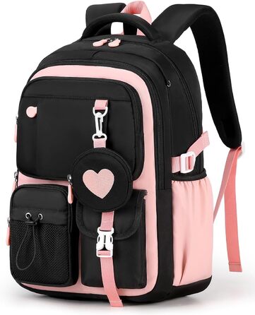Шкільний рюкзак для дівчаток Tanou: стильний, зручний, з дихаючої тканини Oxford (3-5 клас, чорно-рожевий)