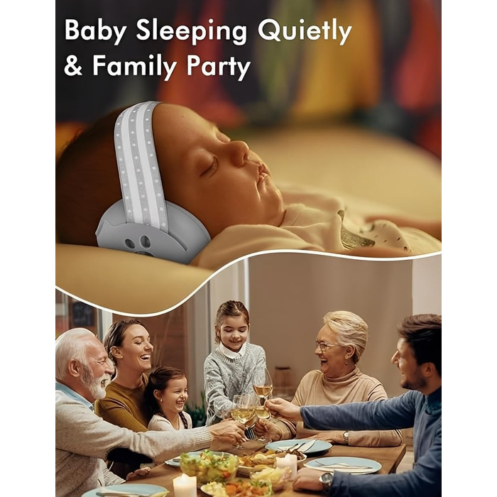 Навушники для захисту від шуму для малюків 0-36 місяців, високоякісні дитячі навушники з регульованим антиковзким стрічкою, ідеально підходять для повсякденного використання, сну та подорожей (Сірий)