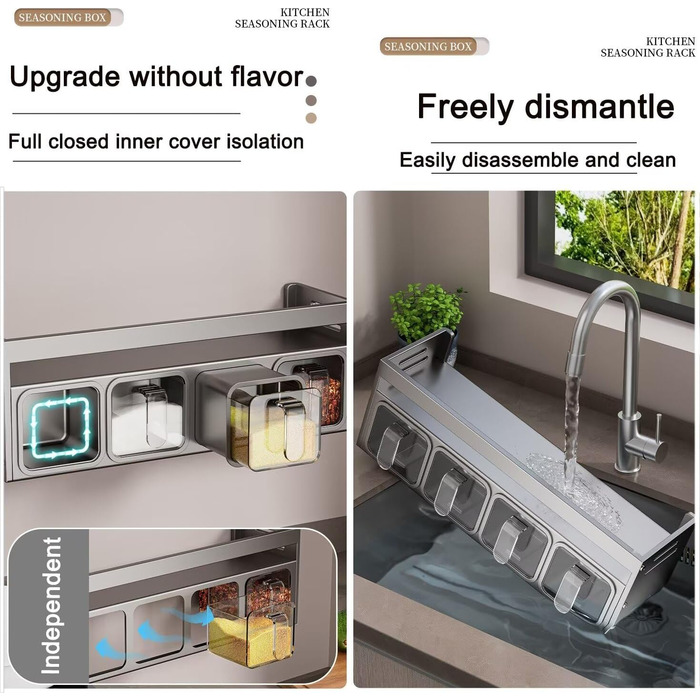 Стильна підставка для спецій з 5 сірими баночками: настільна, настінна, без свердління