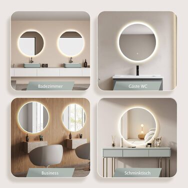 Круглий настінний дзеркало HOKO 60см з LED підсвічуванням, сенсорне управління, пам'ять, регулювання світла 2700-6500K (тепле/холодне/нейтральне), 60x60 см, срібло