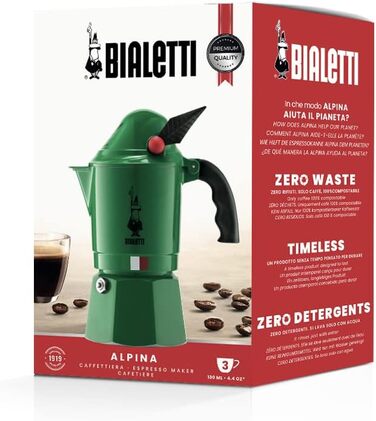 Кавоварка Bialetti Express Alpina: мідна мока-кава для 3 чашок (130 мл), зелений Single