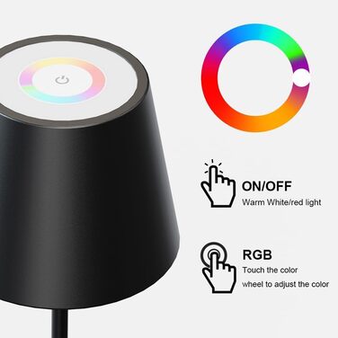 LED настільна лампа MALUX бездротова з диммуванням, 8 кольорів RGB, металева, IP54, для дому та саду, їдальні, спальні, балкону, готелю (сірий, чорний)