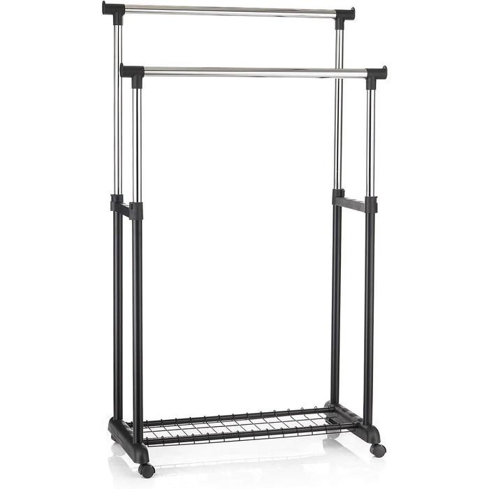 IDIMEX Wardrobe Trolley Grosso Clothes Rack Rolling Wardrobe Clothes Rack, with Shoe Storage, 2 Clothes Rails, Height Adjustable, Chrome-Plated Metal Pipe, in White (Black)