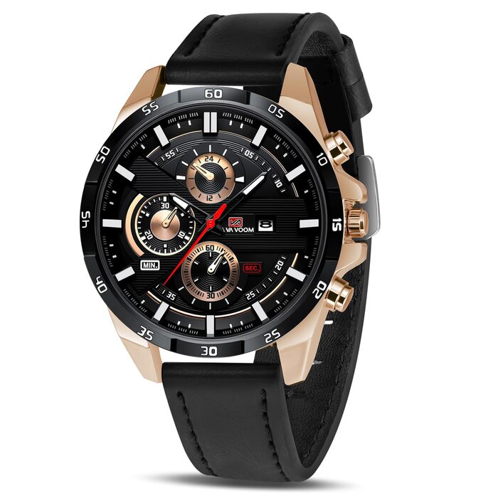 Чоловічий годинник OFF-CUP: аналоговий кварцовий хронограф з коричневим шкіряним ремінцем, з датою. Стильний годинник для чоловіків: casual, бізнес, класичний дизайн. Прекрасний подарунок (чорний колір)