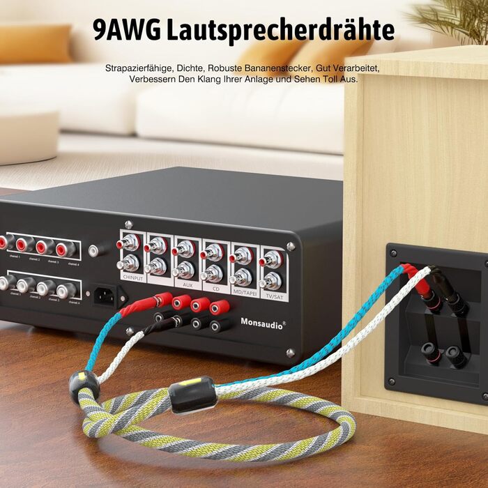 Акустичний кабель High-End з безкисневої міді 2x6.3 мм² (9 AWG) з позолоченими банановими роз'ємами, 1.5м (пара)