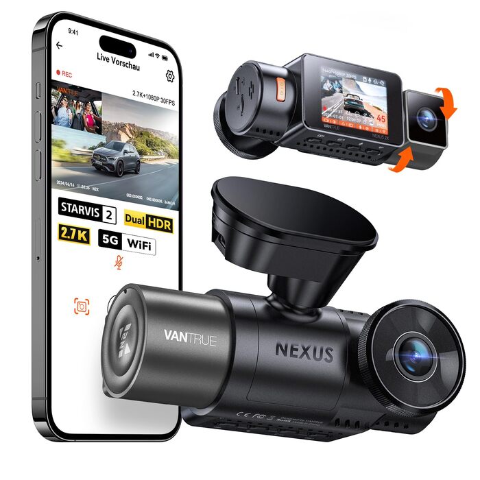 Автомобільний відеореєстратор VANTRUE N2X Dual Dash Cam 2.7K+1080P з HDR, STARVIS 2, GPS, 5GHz WiFi, 2