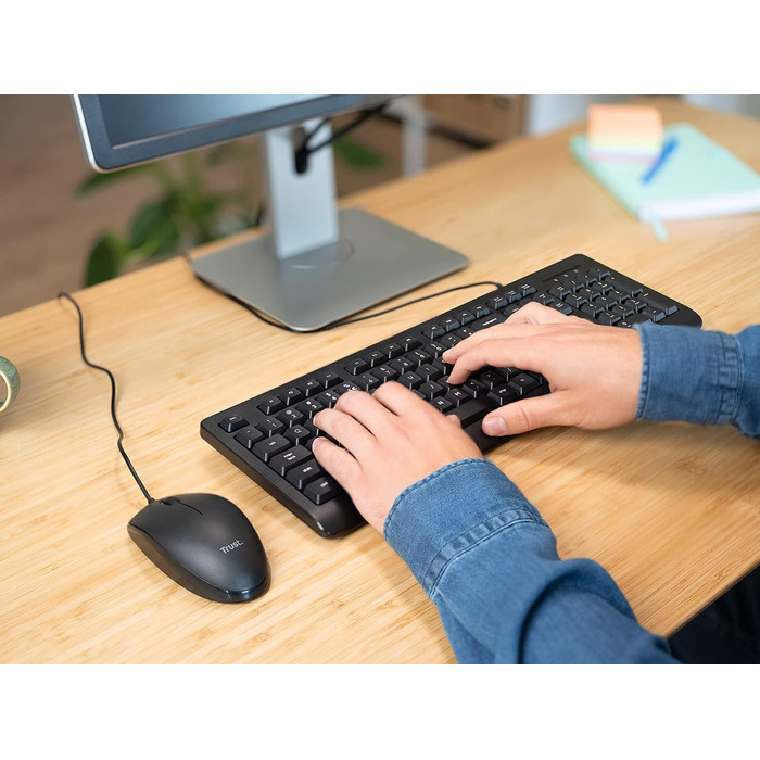 Набір клавіатури та миші Trust Ymo II з QWERTZ-розкладкою, плоскі клавіші, захист від бризок, бездротова миша, USB-приймач, для ПК, комп'ютера, ноутбука, Mac (провідний)