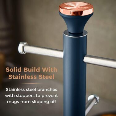Tower T826132PNK Cavaletto Becherbaum with stainless steel stopper, soft base, Marshmallow Pink and Roségold (Midnight Blue)