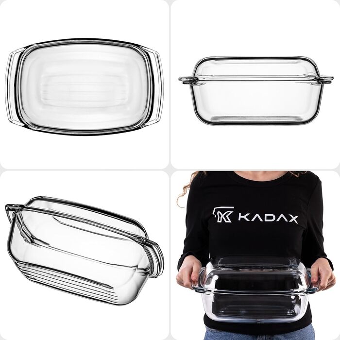 Жаровня KADAX скляна з кришкою 5.8л для запікання, лазаньї, тушкованих овочів - жароміцне скло