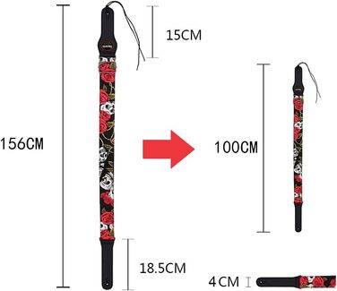 Гітарний ремінь Rayzm з бавовни для акустичної, електрогітари та бас-гітари з кишенькою для медіатора, рожевий принт, ширина 5 см, регульована довжина