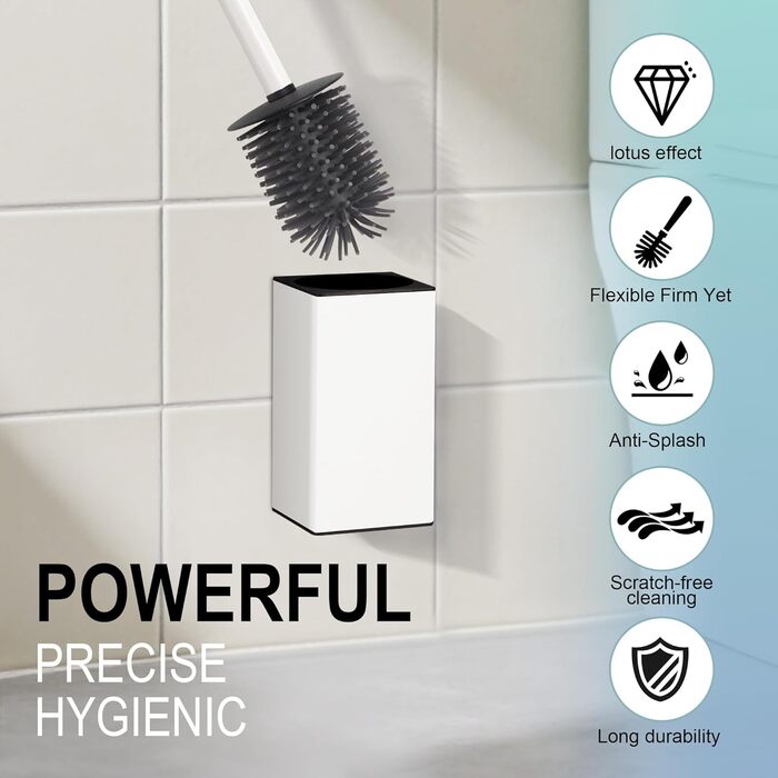Настінна щітка для туалету DAZI з кріпленням без свердління, з нержавіючої сталі, сучасний дизайн, знімний внутрішній стаканчик для легкого догляду та очищення (золота щітка) (білий)
