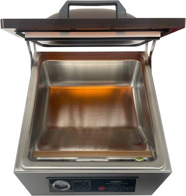 Професійний вакуумний пакувальник Maxxo VM Profi з подвійною зварювальною лінією, 20 л/хв, вакуумний насос 900 мбар, для харчових продуктів, з нержавіючої сталі (Kammervakuumіer VM ChamberLine 90 Gastro)