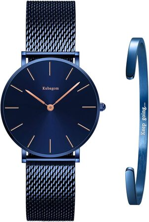 Жіночий годинник на аналоговому кварцовому механізмі з нержавіючої сталі, водостійкий, сітчатий ремінець, ультратонкий комплект з браслетом, блакитне покриття, блакитний ремінець, блакитний браслет
