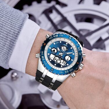 Чоловічий військовий спортивний годинник: цифрові, аналогові, з датою, будильником, світосвітністю, секундоміром. Великий годинник для чоловіків (Blue B)