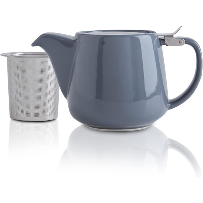 VIVILINEN Porcelain Teapot, Ceramic, Handmade, 18/8 Stainless Steel Strainer, Fine Mesh Stainless Steel Infuser with Filter (Gray)