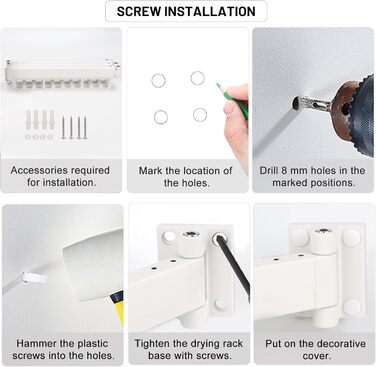 Настінна сушарка для білизни з висувною штангою 120 см, 18 гачків, біла | DREI