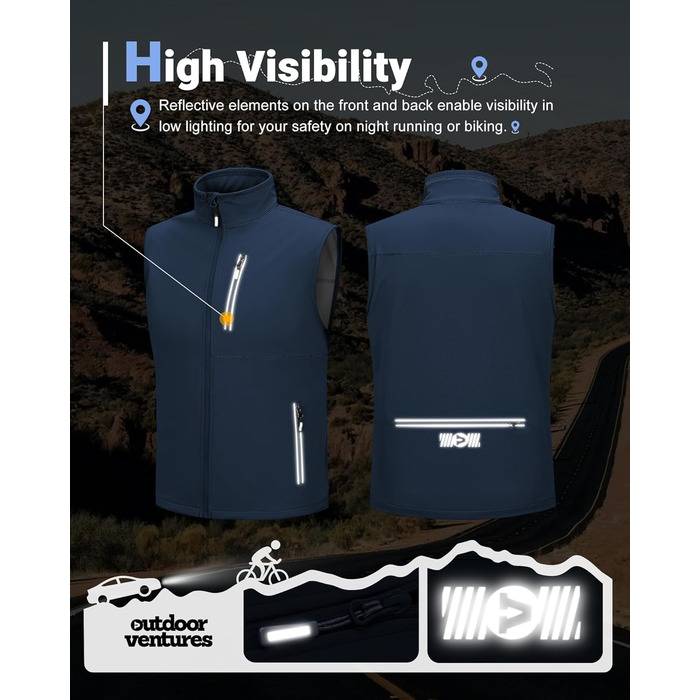 Чоловіча вітро- та водонепроникна жилетка Outdoor Ventures Softshe для їзди на велосипеді та активного відпочинку (M, Темно-синій)