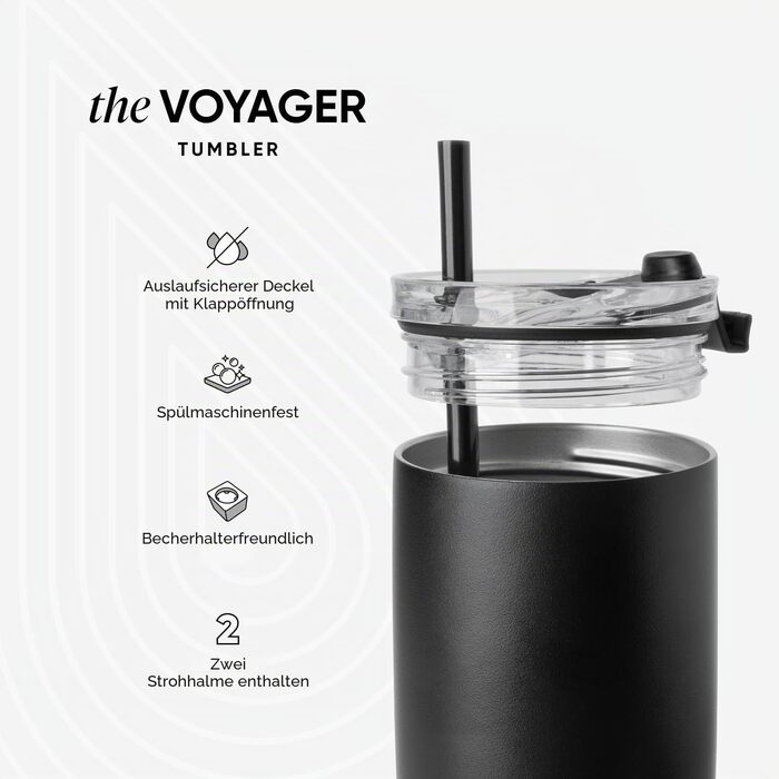 Термокухоль Simple Modern Voyager з кришкою-клапаном, ізольований сталевий стакан для кави, 470 мл, Midnight Black