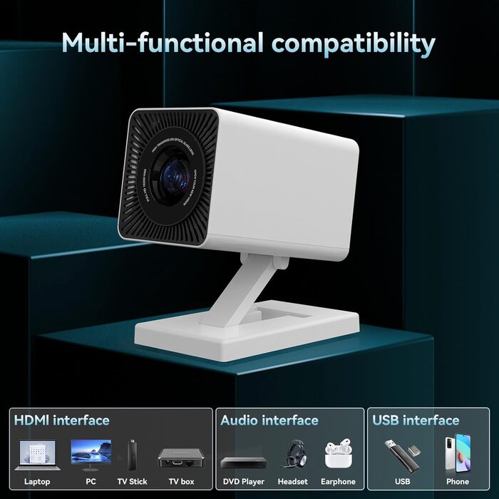 Портативний проєктор Mini Beamer 4K/1080P з Wi-Fi 6 та Bluetooth 5.4, Auto Keystone, 200 дюймів, сумісний з ноутбуками, смартфонами та TV