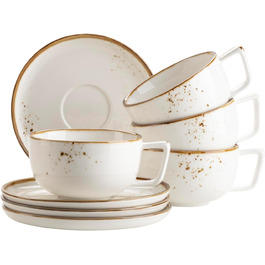 MÄSER Pintar Series, high-quality coffee cup set for 4 people, 8-piece service with a light glaze, visual brown speckles, and a fine rim in a vintage handmade look, porcelain coffee cup set brown