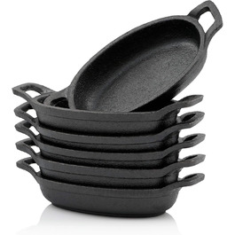 Набір овальних чавунних сковорідок BBQ-Toro 20x9,5 см, 6 шт, для гриля та сервірування, вже прожарені
