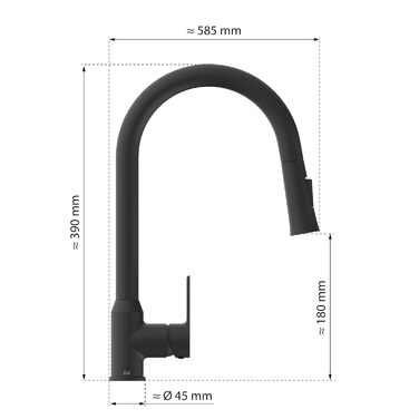 Кран кухонний гнучкий EISL Flexo з нержавіючої сталі/чорний, 360° обертання, високий вилив, Soft-Touch шланг, 2 функції, NI186FLNIB